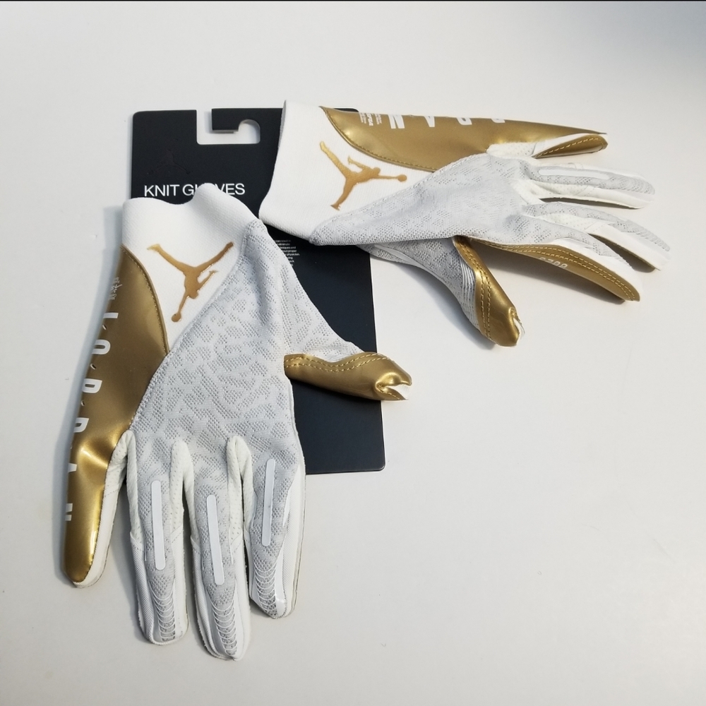 Air Jordan Size Large Men NFL Vapor Knit 4.0 Metallic Gold White Football Gloves